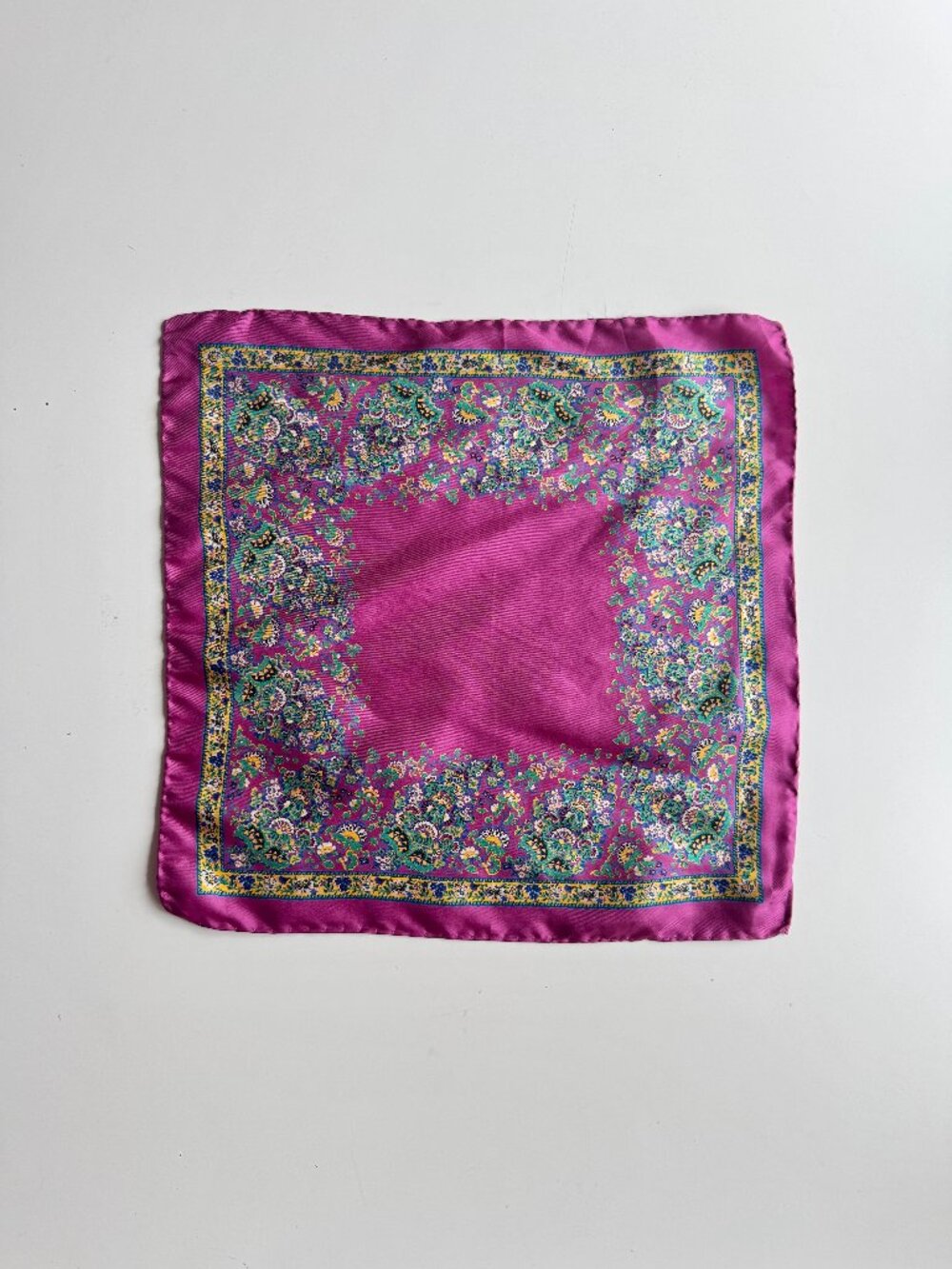 Vintage Purple Floral Silk Twill 16.5" x 16.5" Pocket Square Scarf Handkerchief